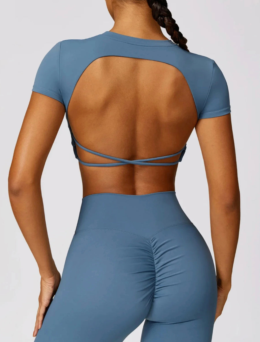 Dania backless top in Milos blue