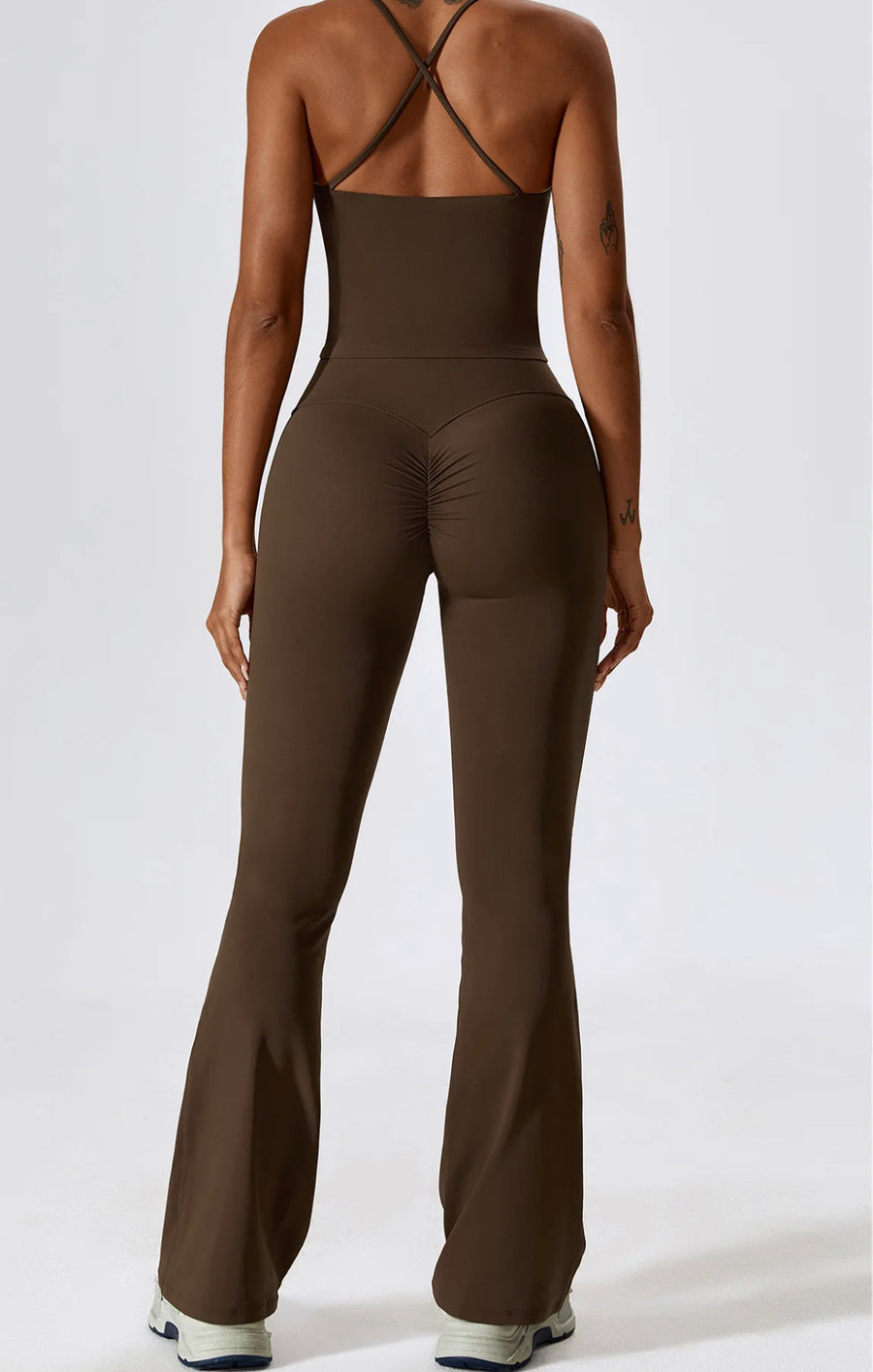 Genevieve high-waisted scrunch flare leggings in Aztec chocolate