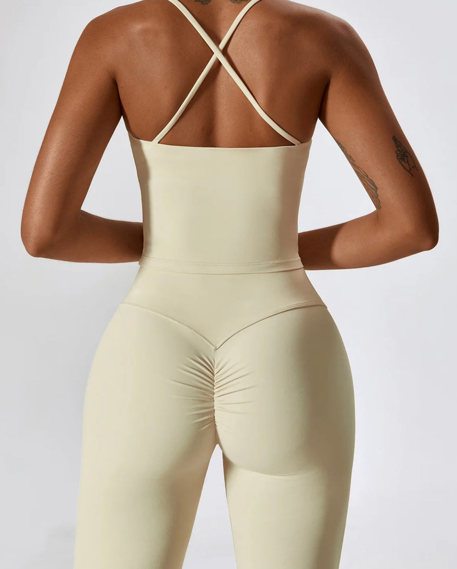 Genevieve high-waisted scrunch flare leggings in coconut milk