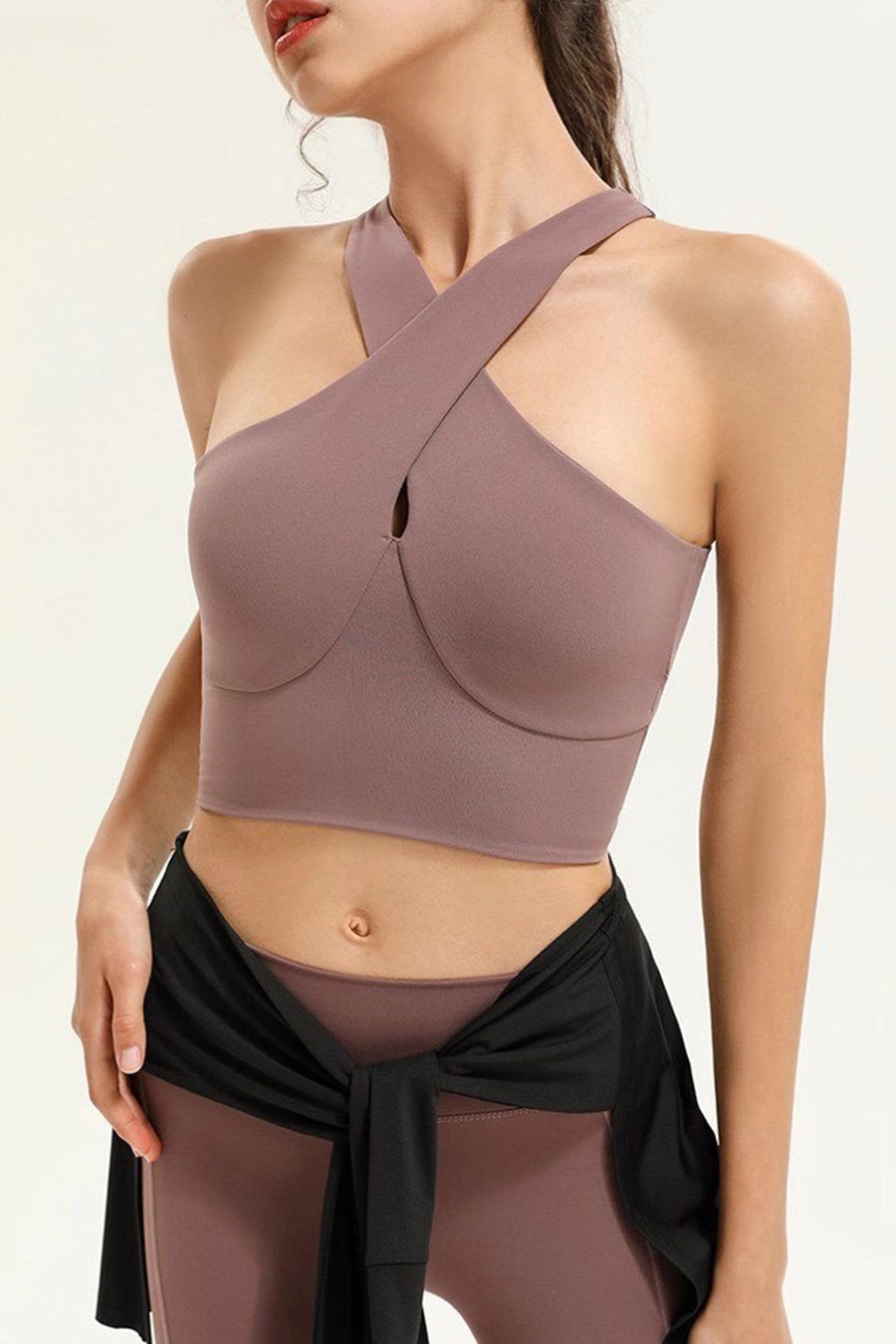 annabellaoflondon crop top, annabellaoflondon activewear, yoga, crop top, activewear, sustainable clothing, slow fashion, conscious luxury, loungewear, athleisure, transgender clothing, seamless top, yoga top, halterneck  top